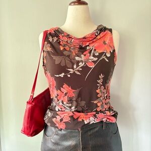 Brown and orange sleeveless vowel neck blouse